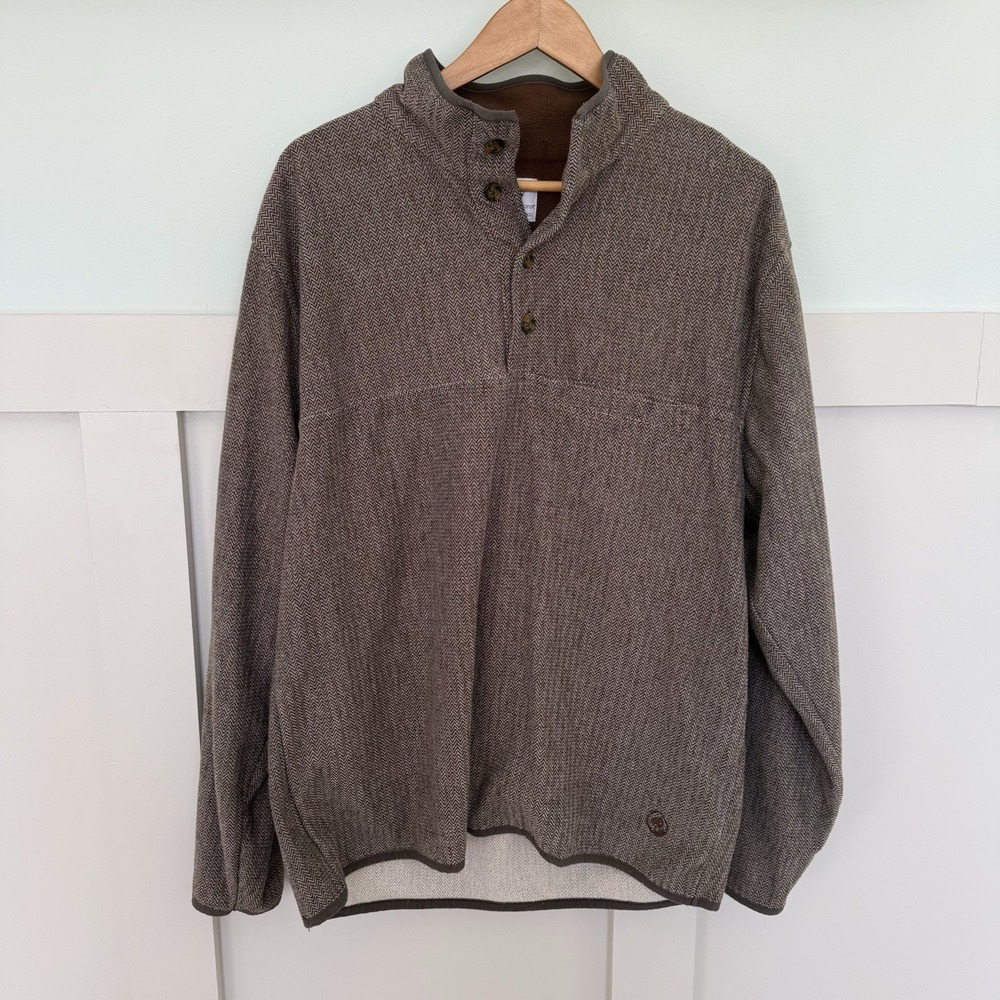 Southern Proper 1/4 Button Birch Pullover Men's Large Herringbone Preppy Hunting